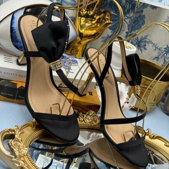 🆕 TED BAKER 🧿 NWOB Belle Black Satin Half Bow Sandal, Sz 39 US 8.5 - Picture 4 of 15